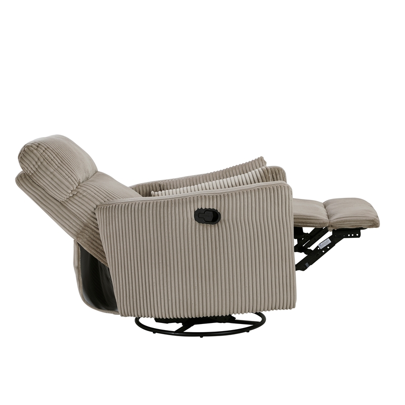Maklaine Contemporary Corduroy Swivel Glider Reclining Chair in Taupe