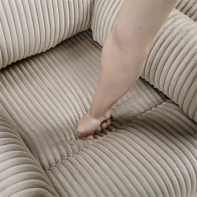 Maklaine Contemporary Corduroy Swivel Glider Reclining Chair in Taupe