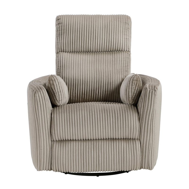 Maklaine Contemporary Corduroy Swivel Glider Reclining Chair in Taupe