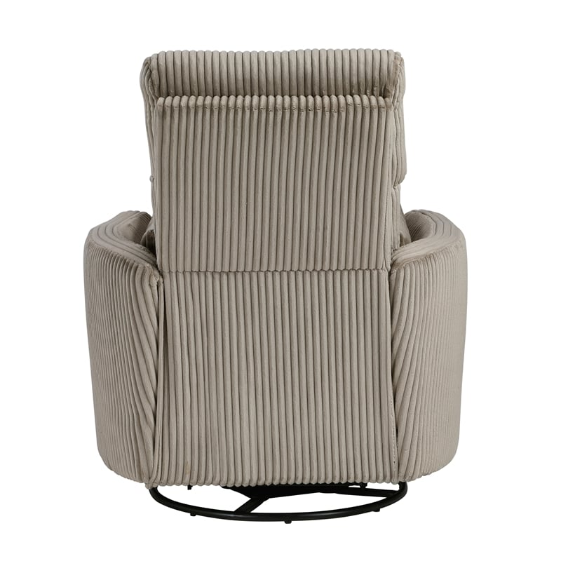 Maklaine Contemporary Corduroy Swivel Glider Reclining Chair in Taupe
