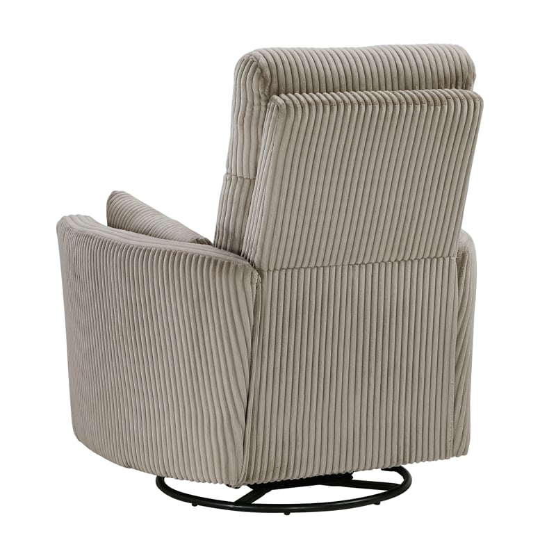 Maklaine Contemporary Corduroy Swivel Glider Reclining Chair in Taupe