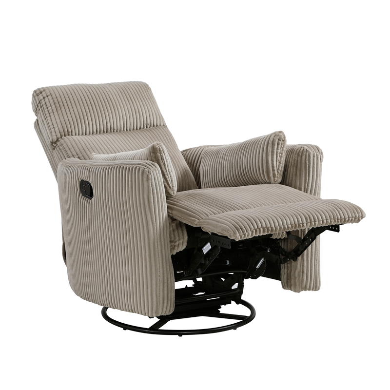 Maklaine Contemporary Corduroy Swivel Glider Reclining Chair in Taupe
