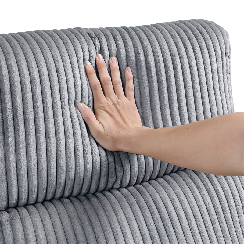 Maklaine Contemporary Corduroy Swivel Glider Reclining Chair in Gray