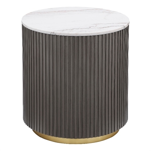 Maklaine Marble White Side End Table Round Ribbed Base 22&quot Assembled