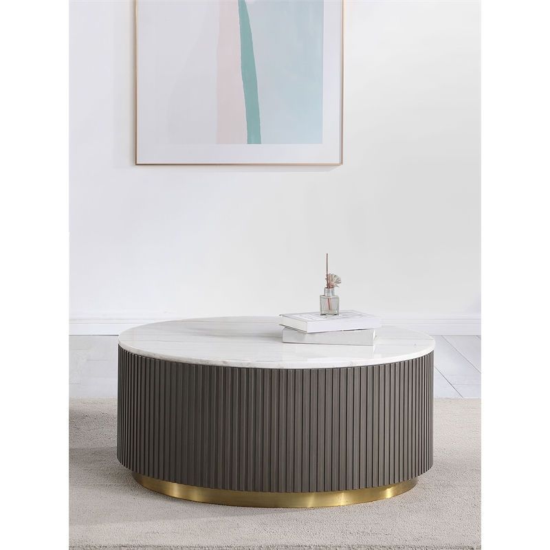 Maklaine Marble White Coffee Table Round Textured Durable 35