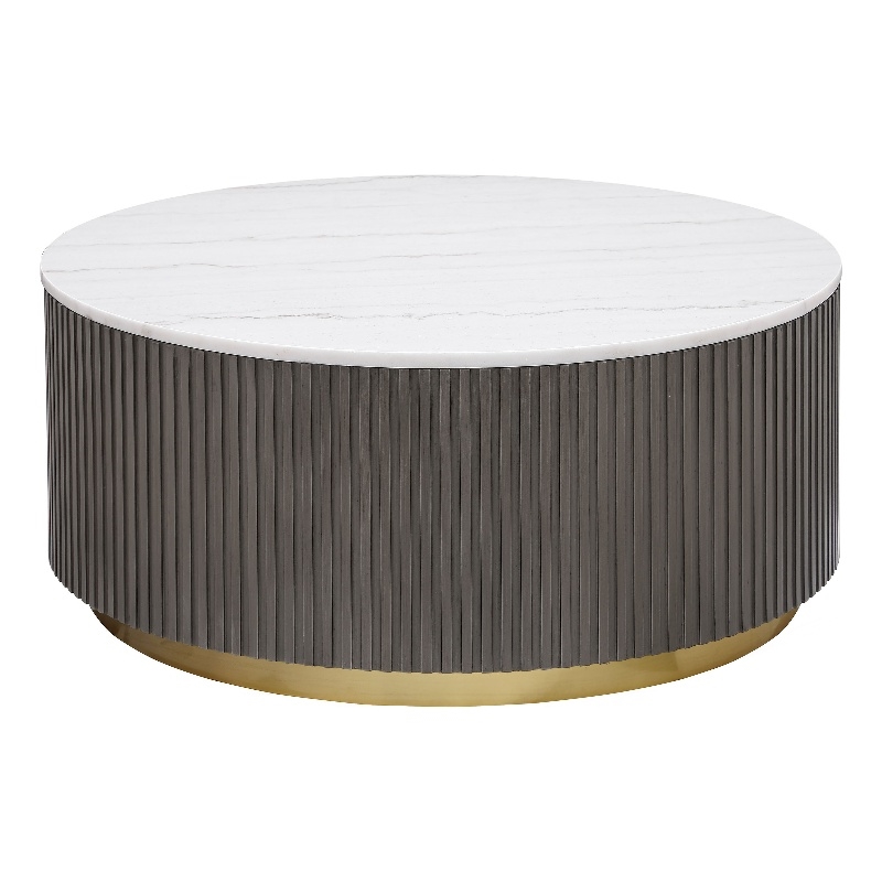 Maklaine Marble White Coffee Table Round Textured Durable 35