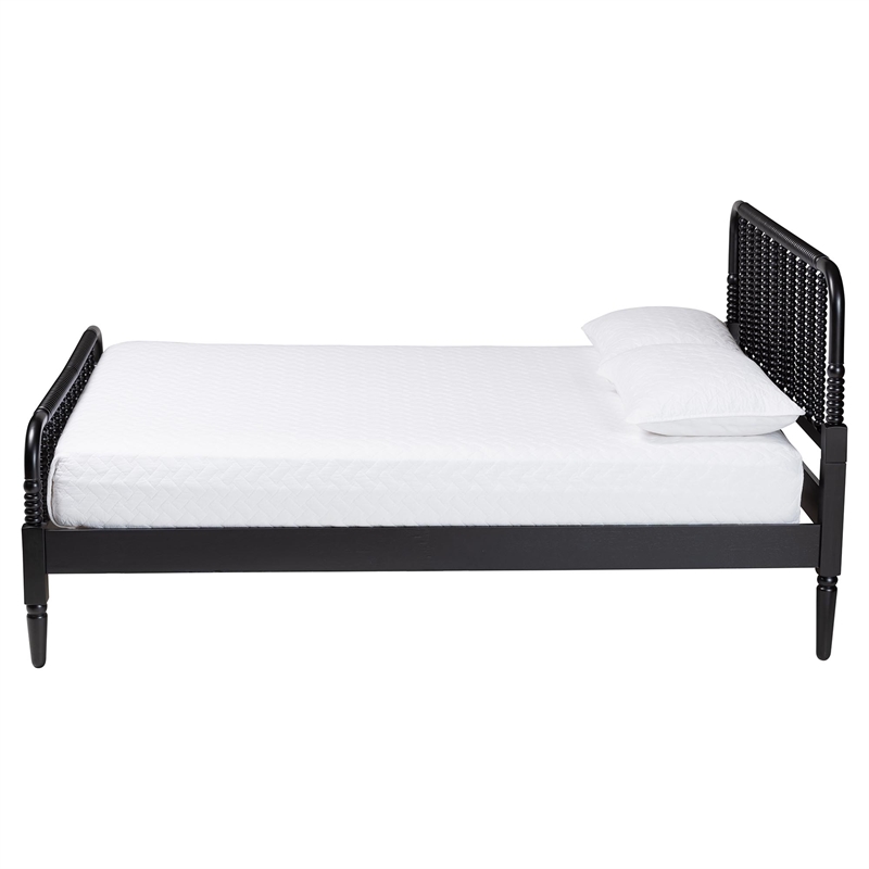 Maklaine Rubberwood Black Platform Bed Farmhouse King Size Unassembled