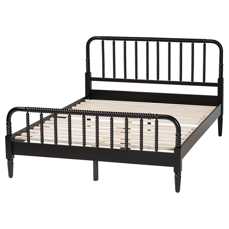 Maklaine Rubberwood Black Platform Bed Farmhouse King Size Unassembled