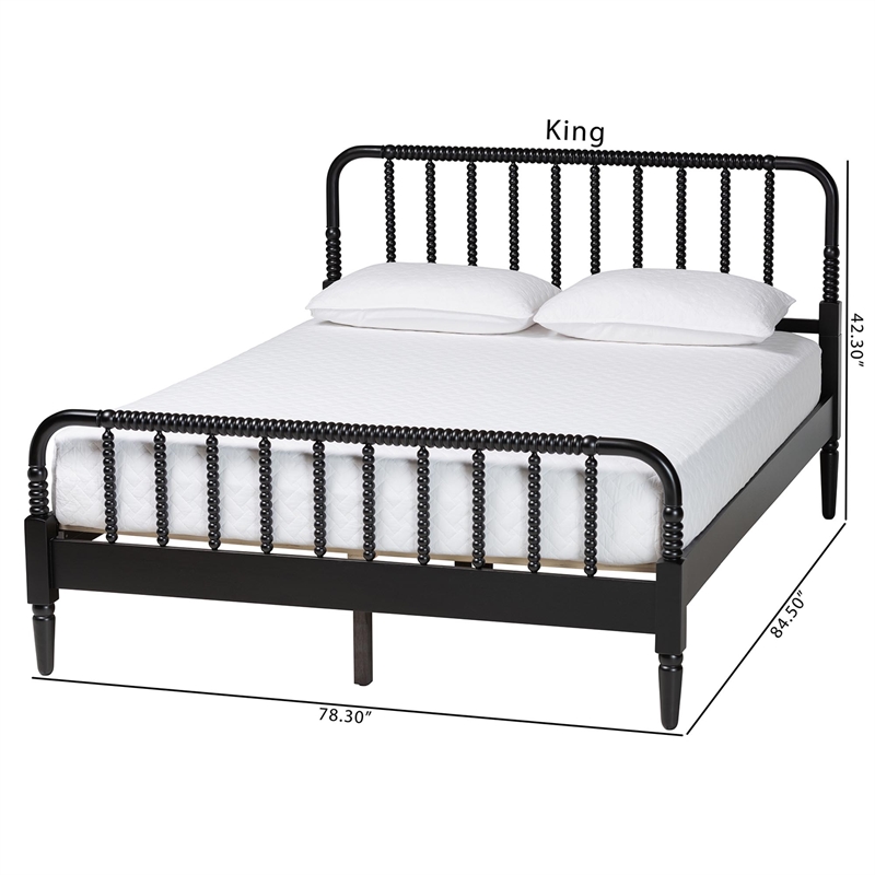 Maklaine Rubberwood Black Platform Bed Farmhouse King Size Unassembled