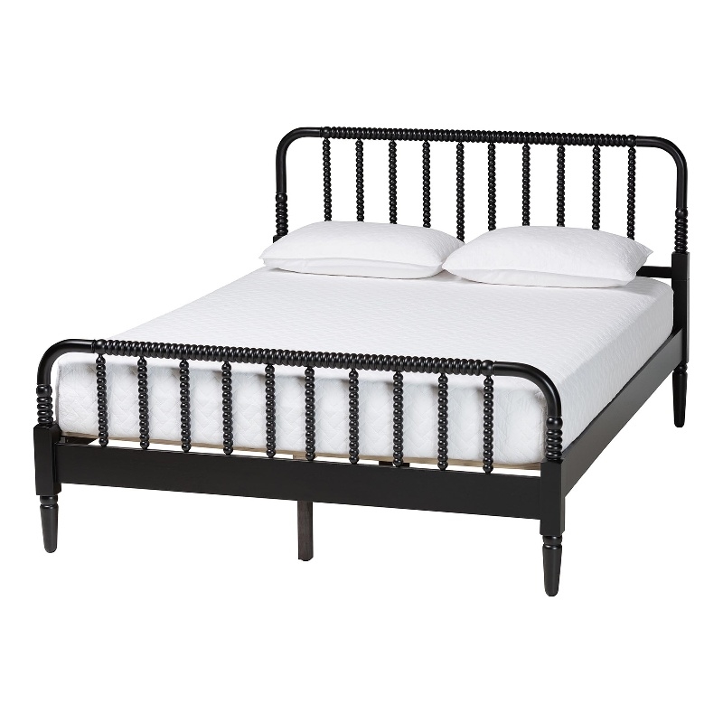 Maklaine Rubberwood Black Platform Bed Farmhouse King Size Unassembled