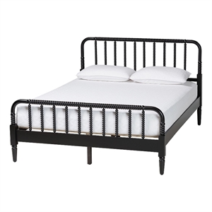 Maklaine Rubberwood Black Platform Bed Farmhouse King Size Unassembled