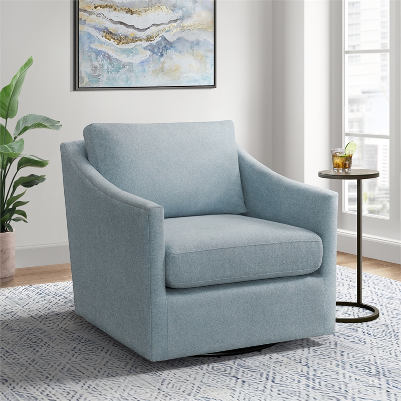 Maklaine Transitional Wood Swivel Chair in Freya Light Blue Finish