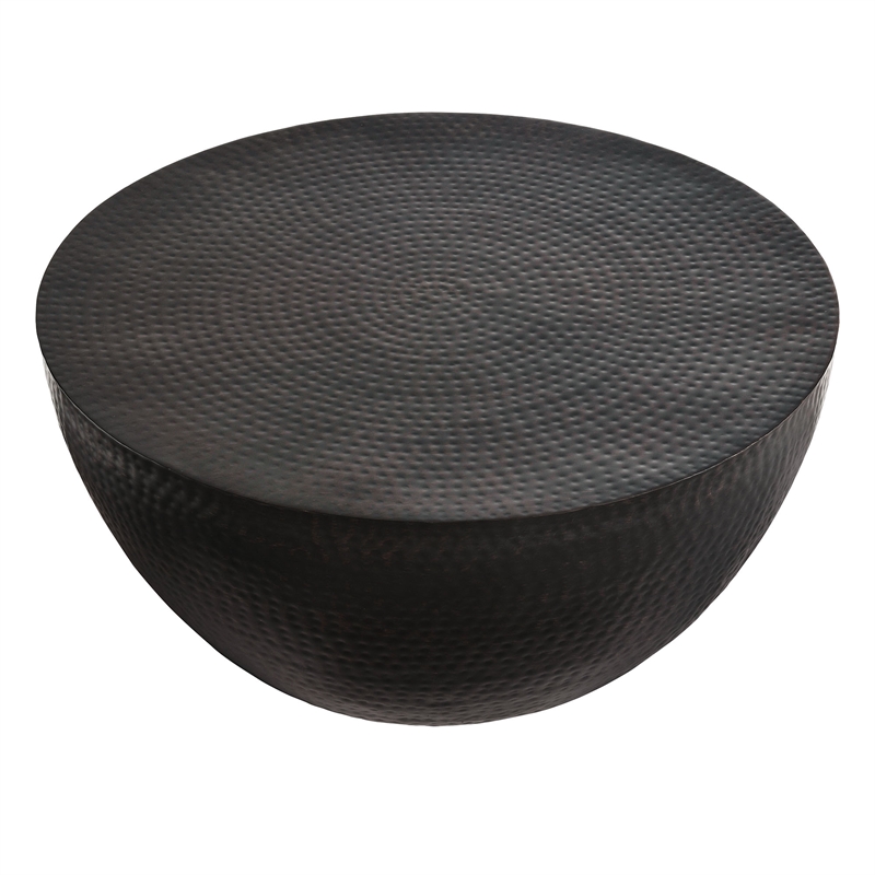 Maklaine Contemporary 32 Inch Metal Hammered Coffee Table in Black