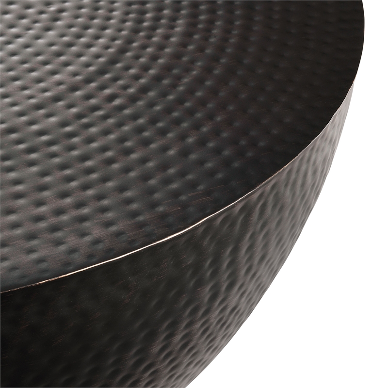 Maklaine Contemporary 32 Inch Metal Hammered Coffee Table in Black
