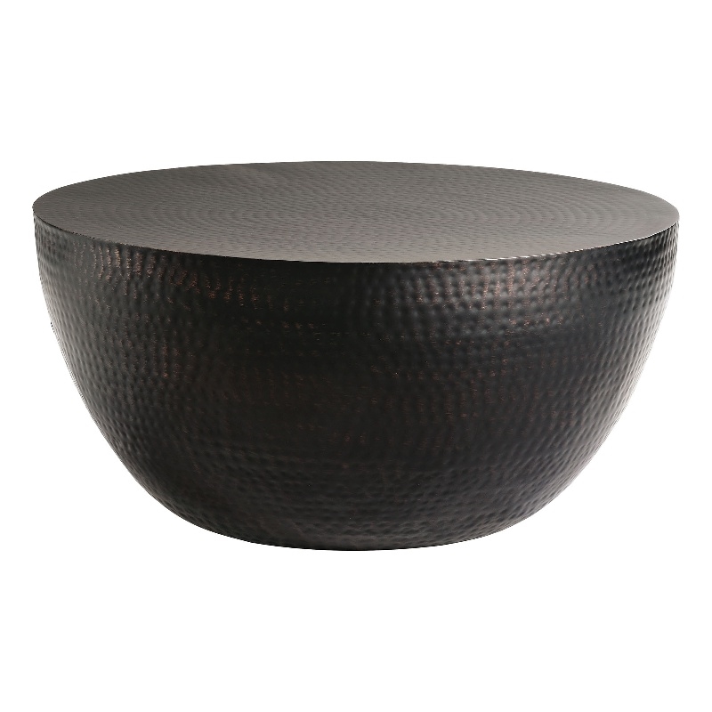 Maklaine Contemporary 32 Inch Metal Hammered Coffee Table in Black