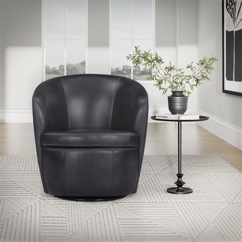 Maklaine Vintage Onyx Genuine Italian Leather Swivel Club Chair