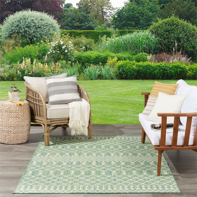 Maklaine Contemporary 7' x 10' Flatweave Textured Fabric Blue Green Area Rug
