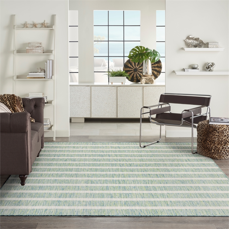Maklaine Contemporary 8' x 10' Fabric Blue Green Ivory Area Rug