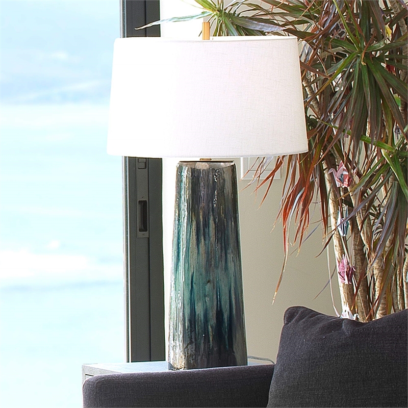 Maklaine Ceramic Blue Table Lamp Rectangular 30.5
