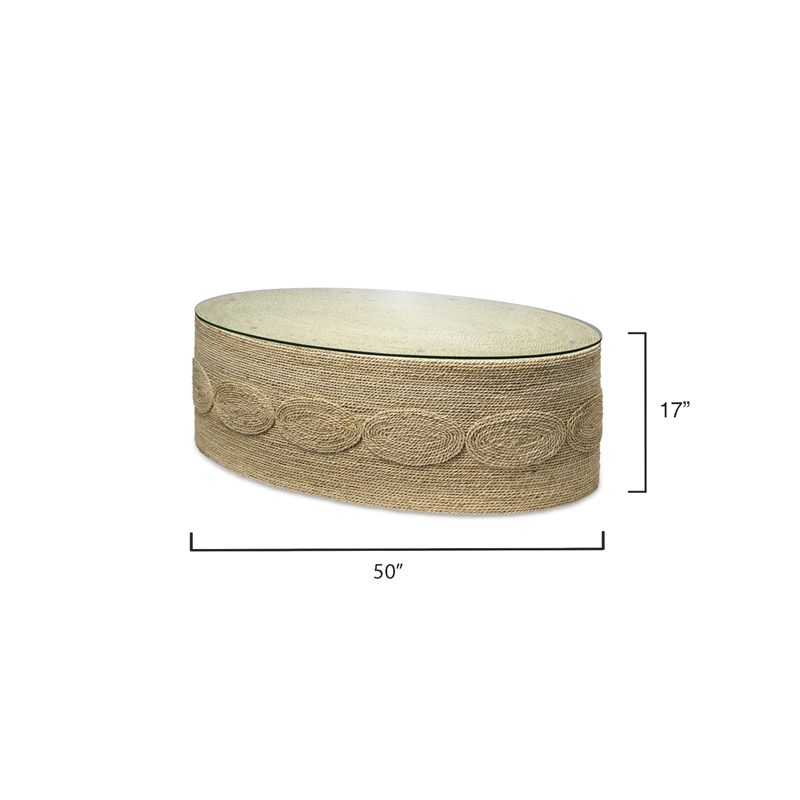Maklaine Oval Coastal Rattan & Glass Coffee Table in Natural