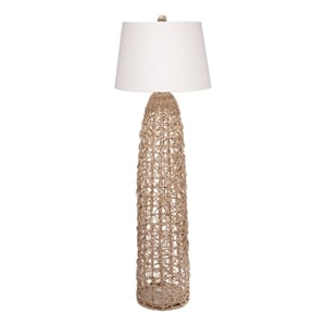 Maklaine 2-Light Coastal Rattan & Linen Floor Lamp in Natural/White