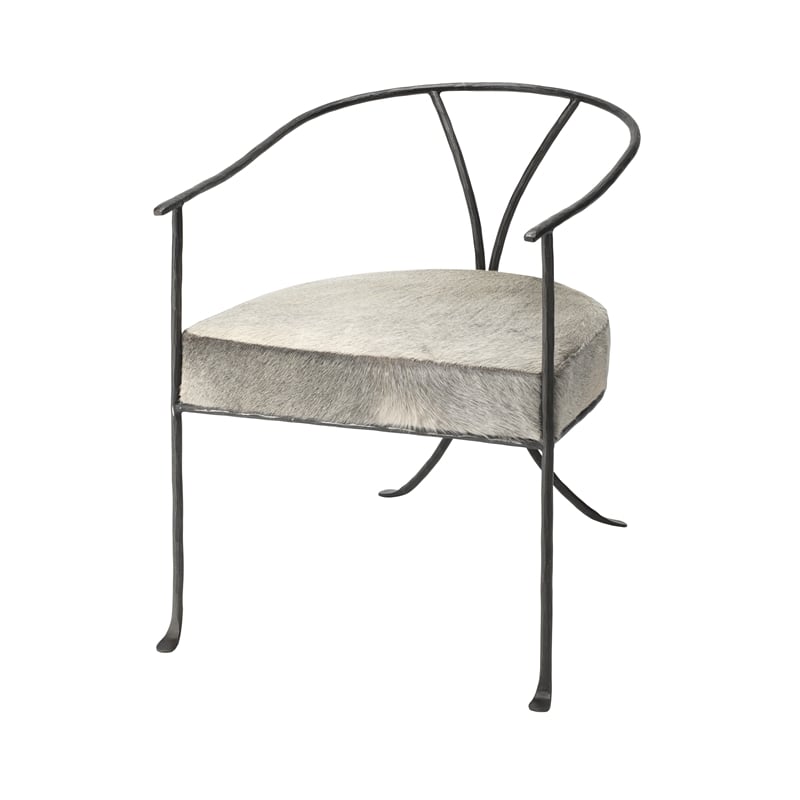 Maklaine Transitional Leather & Iron Chair in Gray/Black Finish