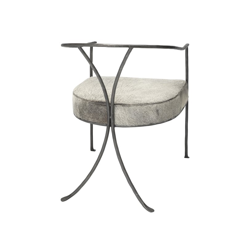 Maklaine Transitional Leather & Iron Chair in Gray/Black Finish
