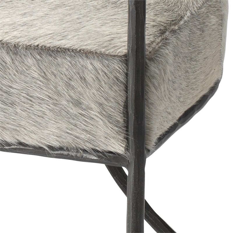 Maklaine Transitional Leather & Iron Chair in Gray/Black Finish