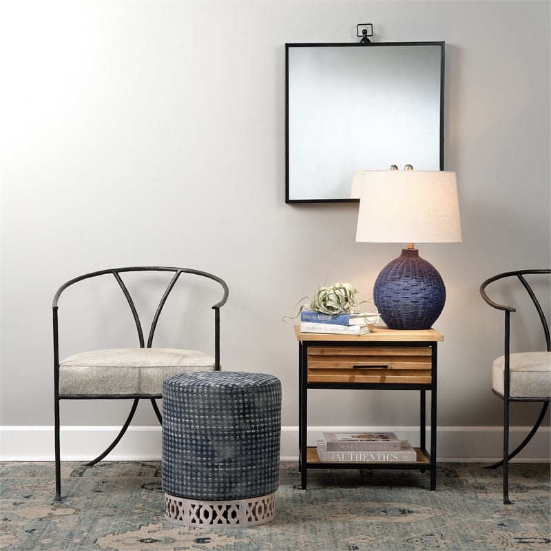 Maklaine Transitional Leather & Iron Chair in Gray/Black Finish