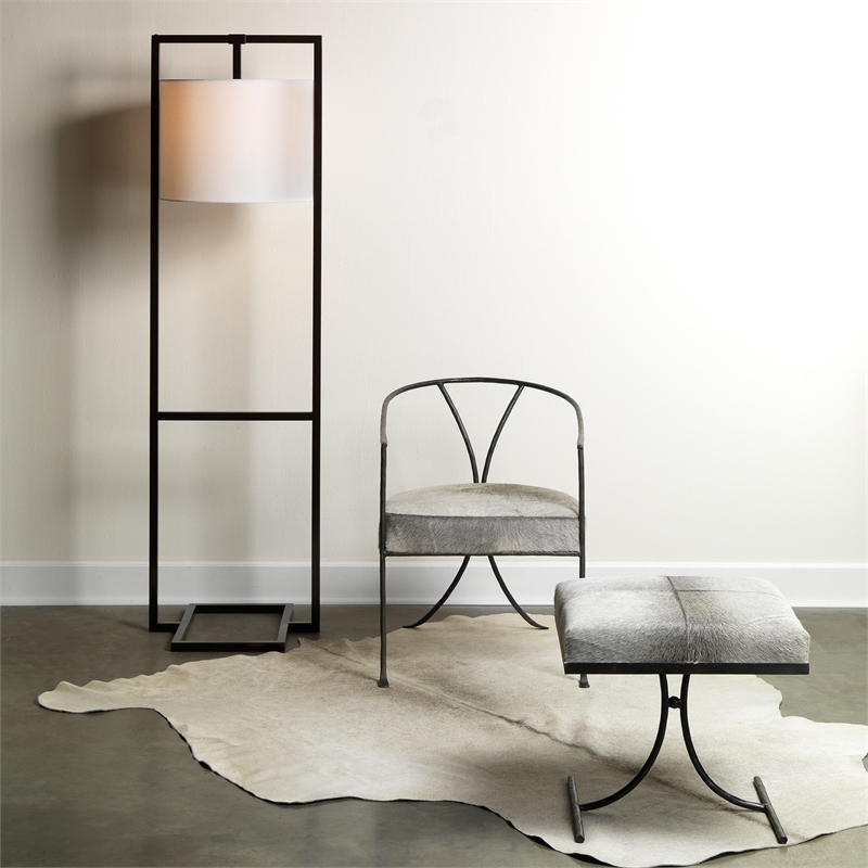 Maklaine Transitional Leather & Iron Chair in Gray/Black Finish