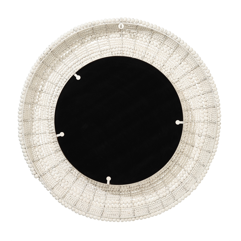 Maklaine Wall Mounted Strand Wood Beaded Round Mirror in White