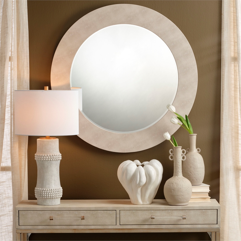 Maklaine Rail Handmade Polyresin Table Lamp with Linen Shade White