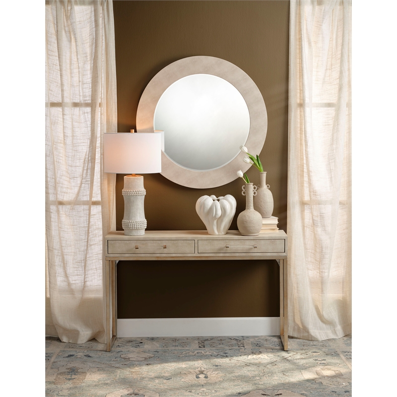 Maklaine Rail Handmade Polyresin Table Lamp with Linen Shade White