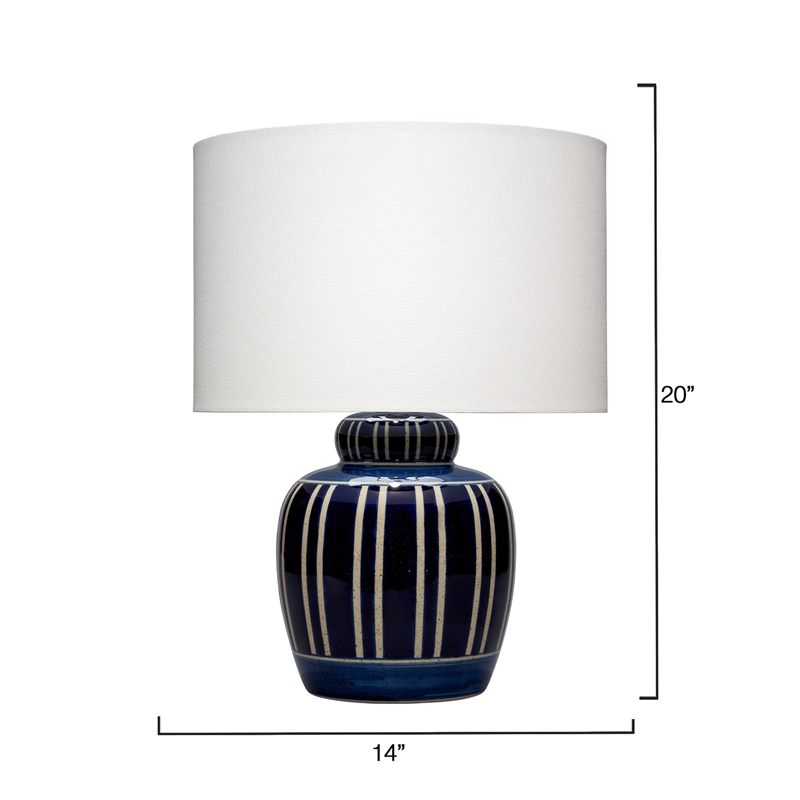 Maklaine Handmade Ceramic Table Lamp with Linen Shade Navy Blue