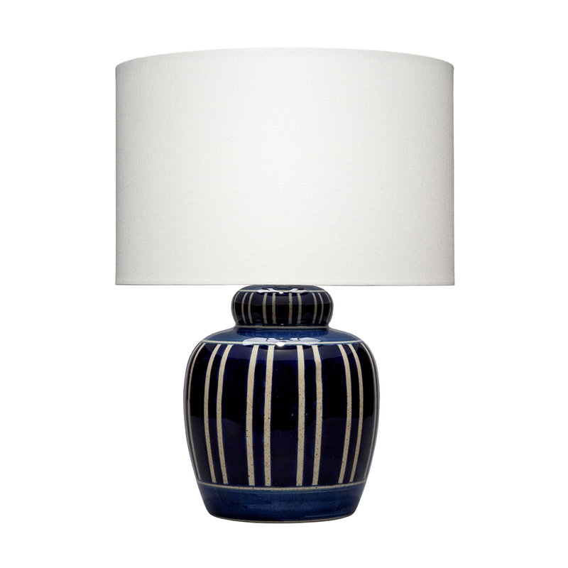 Maklaine Handmade Ceramic Table Lamp with Linen Shade Navy Blue