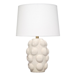 Maklaine Ceramic Table Lamp with White Linen Tapered Drum Shade in White