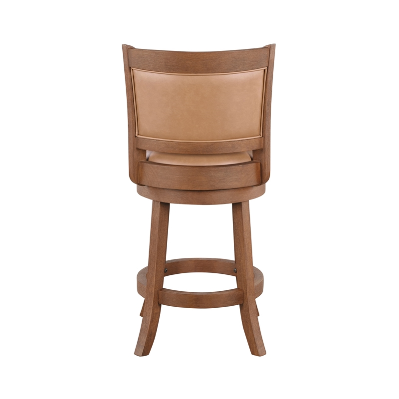 Maklaine Wood & Faux Leather Swivel Counter Stool in Chestnut/Brown