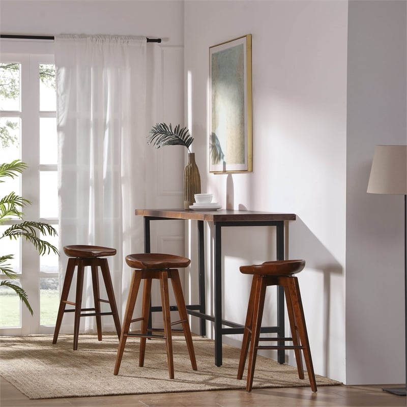 Maklaine Contemporary Wood Bar Height Swivel Bar Stool in Walnut Finish