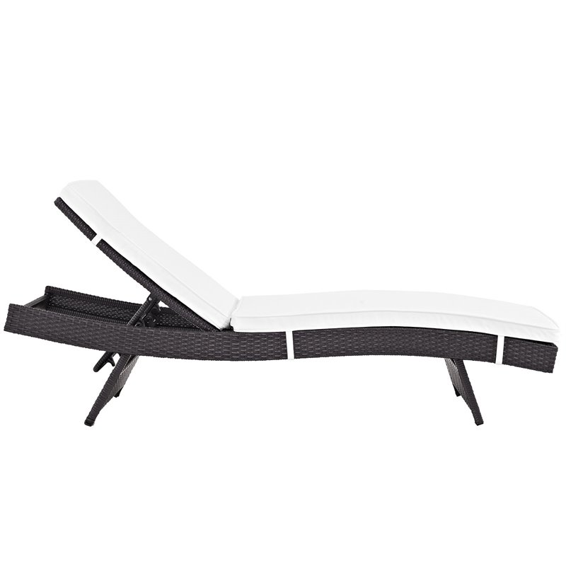Maklaine Rattan Aluminum Patio Chaise in Espresso/White (Set of 6)