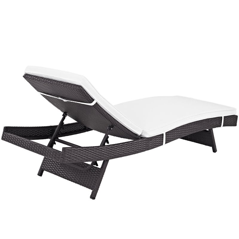 Maklaine Rattan Aluminum Patio Chaise in Espresso/White (Set of 6)