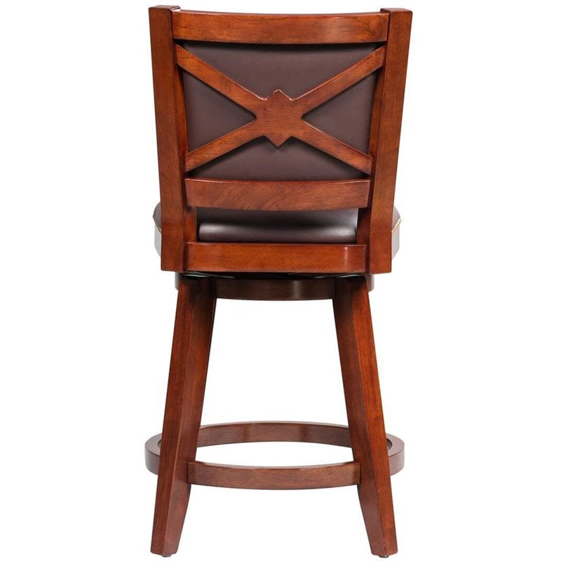 Maklaine Wood Counter Height Swivel Counter Stool in Cherry Finish