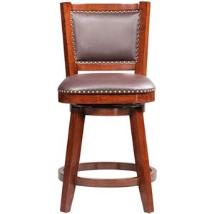 Maklaine Wood Counter Height Swivel Counter Stool in Cherry Finish
