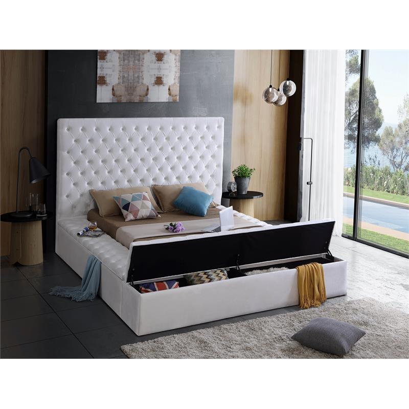 Maklaine Contemporary Solid Wood Tufted Velvet Full Bed in White