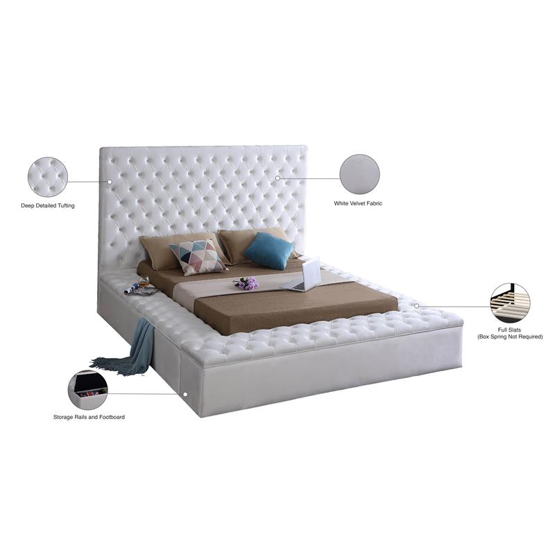 Maklaine Contemporary Solid Wood Tufted Velvet Full Bed in White