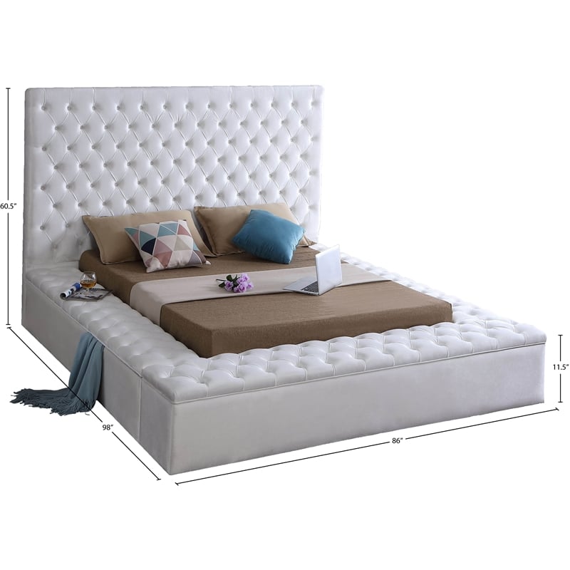 Maklaine Contemporary Solid Wood Tufted Velvet Queen Bed in White