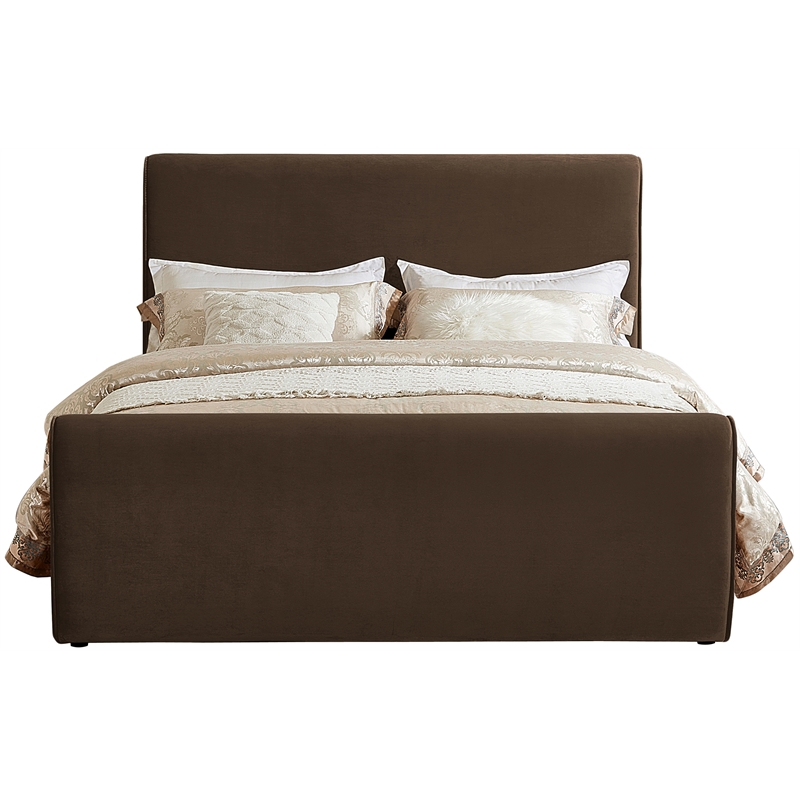 Maklaine Rich Soft Brown Velvet Full Bed with Curved Headboard and Footboard