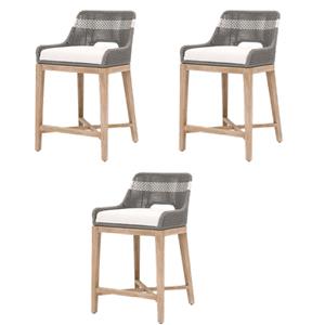 Maklaine Set of 3 Transitional Woven Tapestry 26&quot Fabric Counter Stool in Gray
