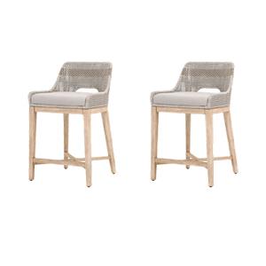 Maklaine Set of 2 Transitional Woven 26&quot Fabric Counter Stool in Taupe Gray