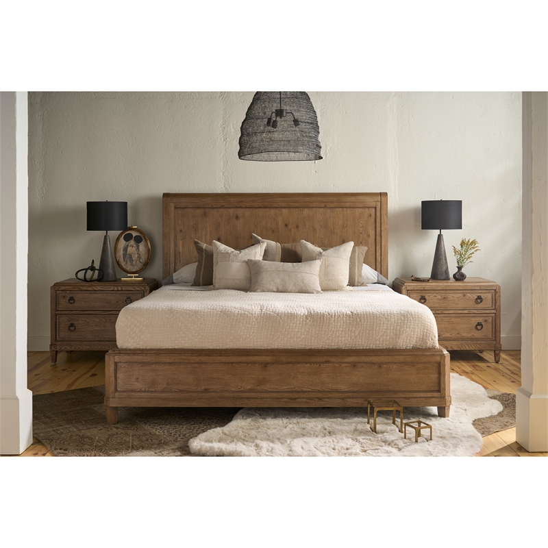 Maklaine Contemporary Accent Panel Wood Bed Queen in Brown Finish