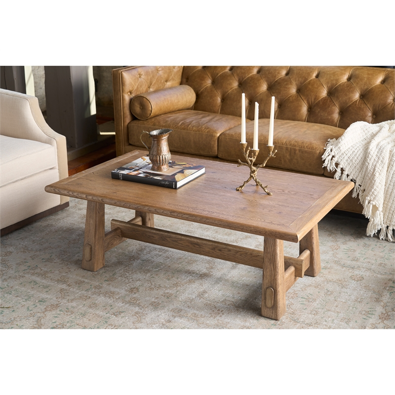 Maklaine Contemporary Accent Wood Rectangular Cocktail Table in Brown